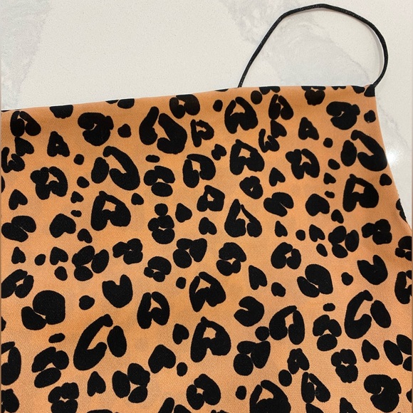 Mini Slip Dress by CRESCENT, Leopard Print, Camel/Black, Cowl Neck (US M) - Picture 7 of 10